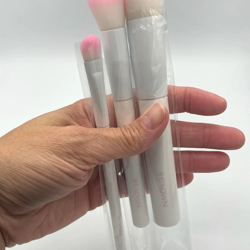 Crown Pro Makeup Brush Trio 3pc White Pink Face Eye Brushes New Beauty Set